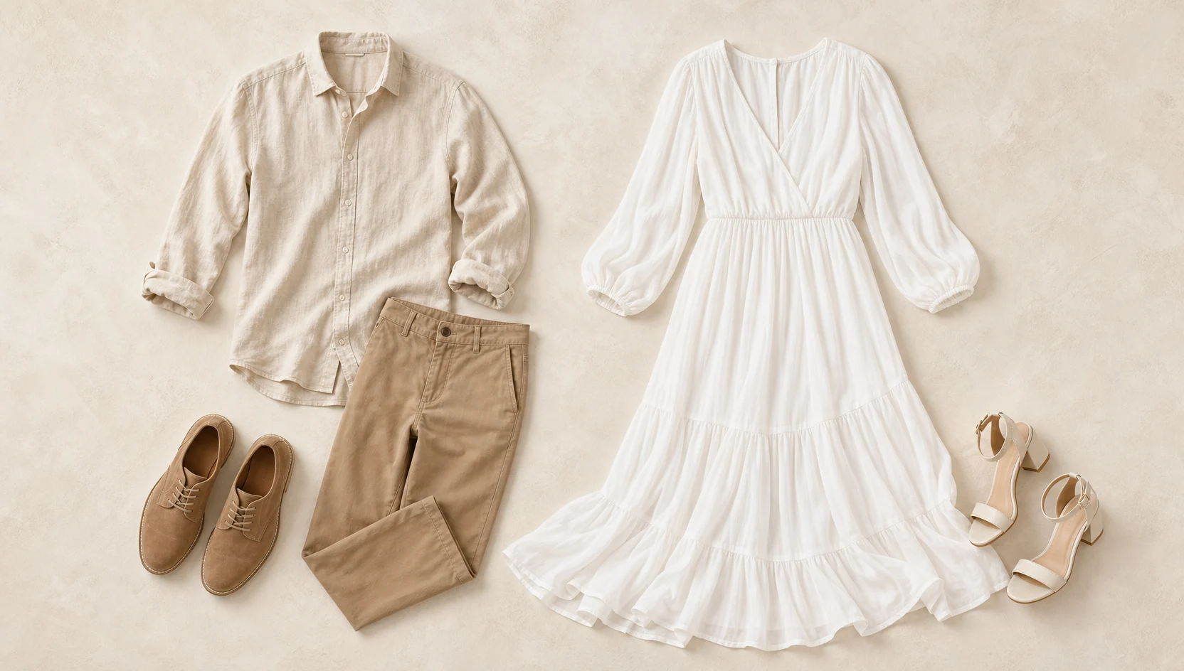 Outfit ideas for sun-kissed forehead touch on dunes engagement photos