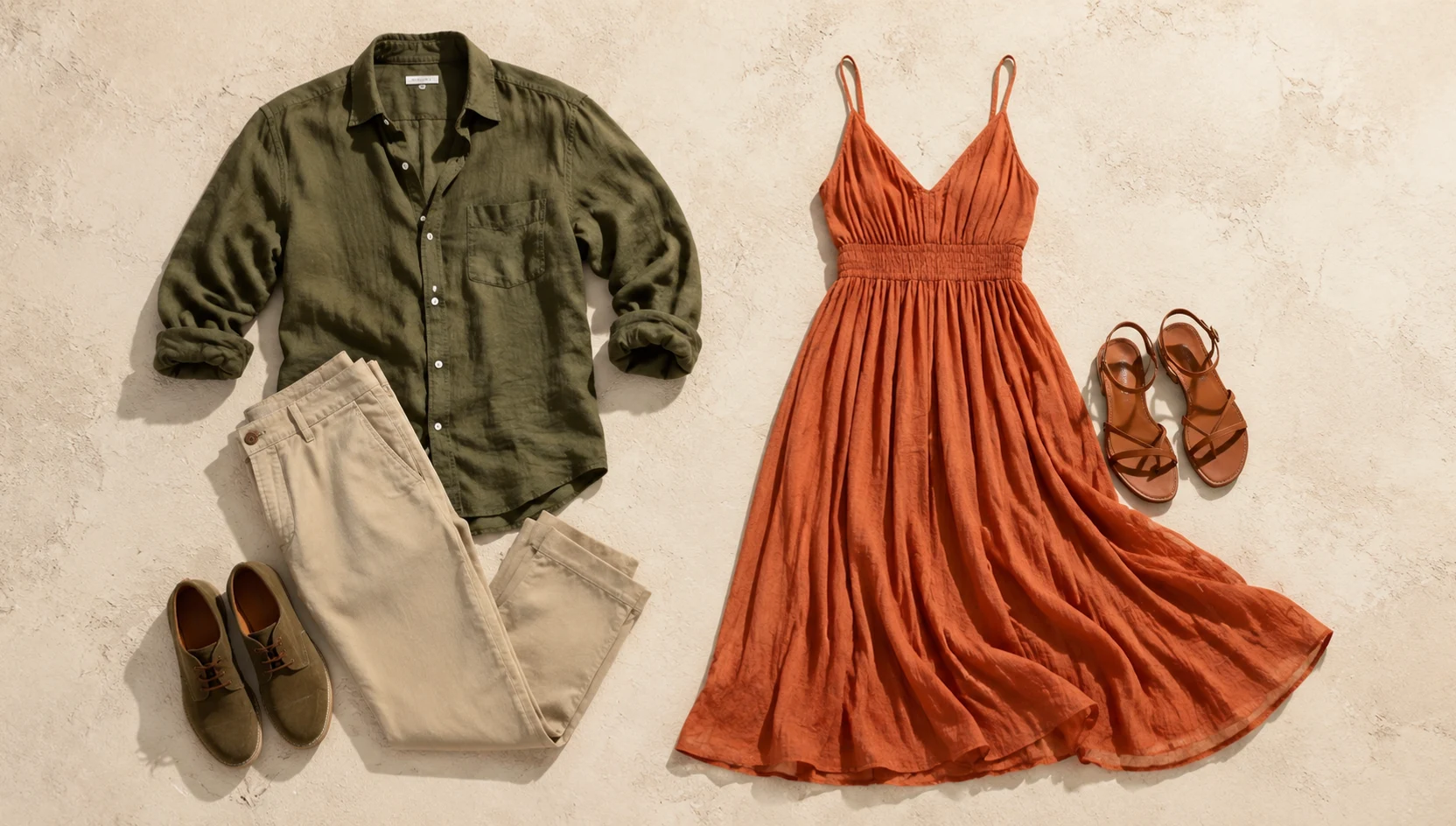 Outfit ideas for boho walk into a fiery sunset engagement photos