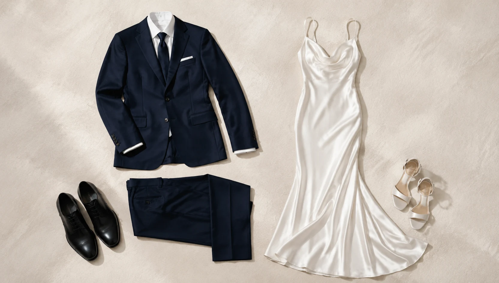 Outfit ideas for blue-hour dip kiss beside palms engagement photos