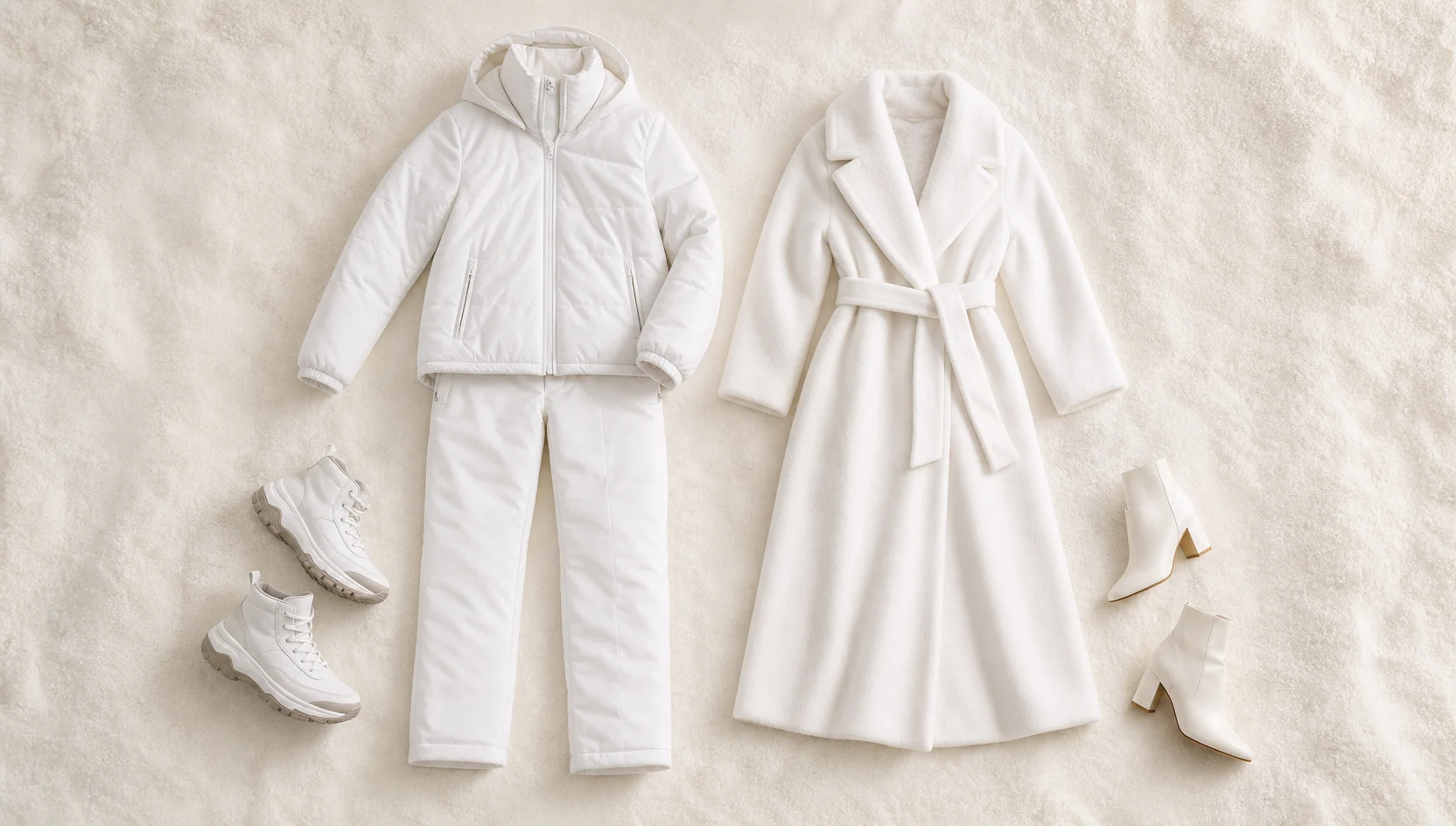 Outfit ideas for silent forehead touch among snowy pines engagement photos