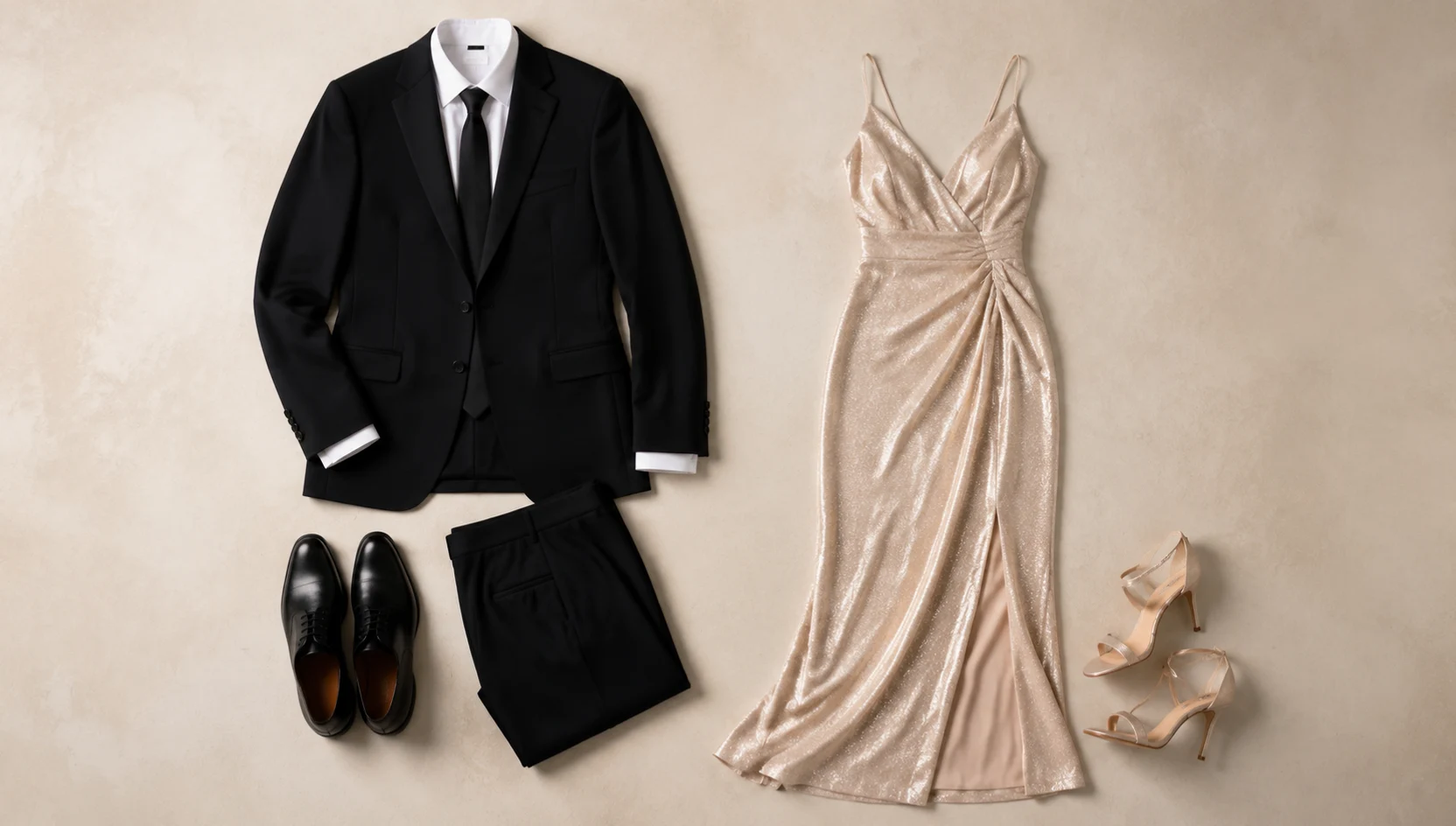 Outfit ideas for blue hour playful huddle in formalwear engagement photos