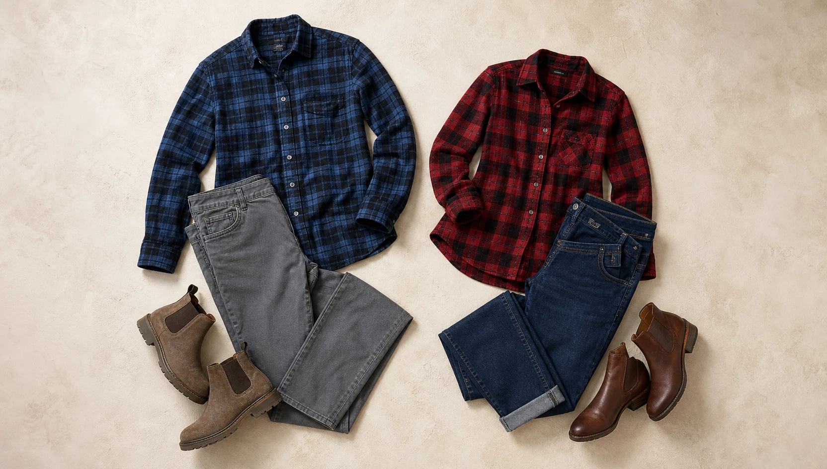 Outfit ideas for blue hour slow dance in flannel among foggy pines engagement photos