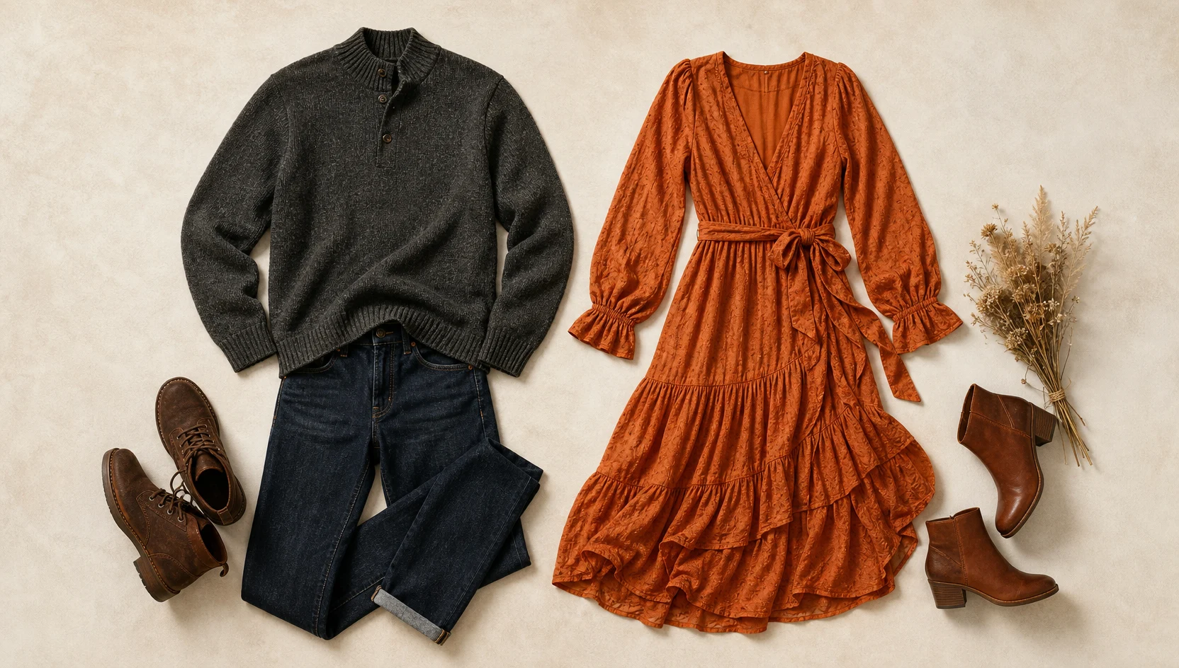 Outfit ideas for sunset laughter among city fall leaves engagement photos
