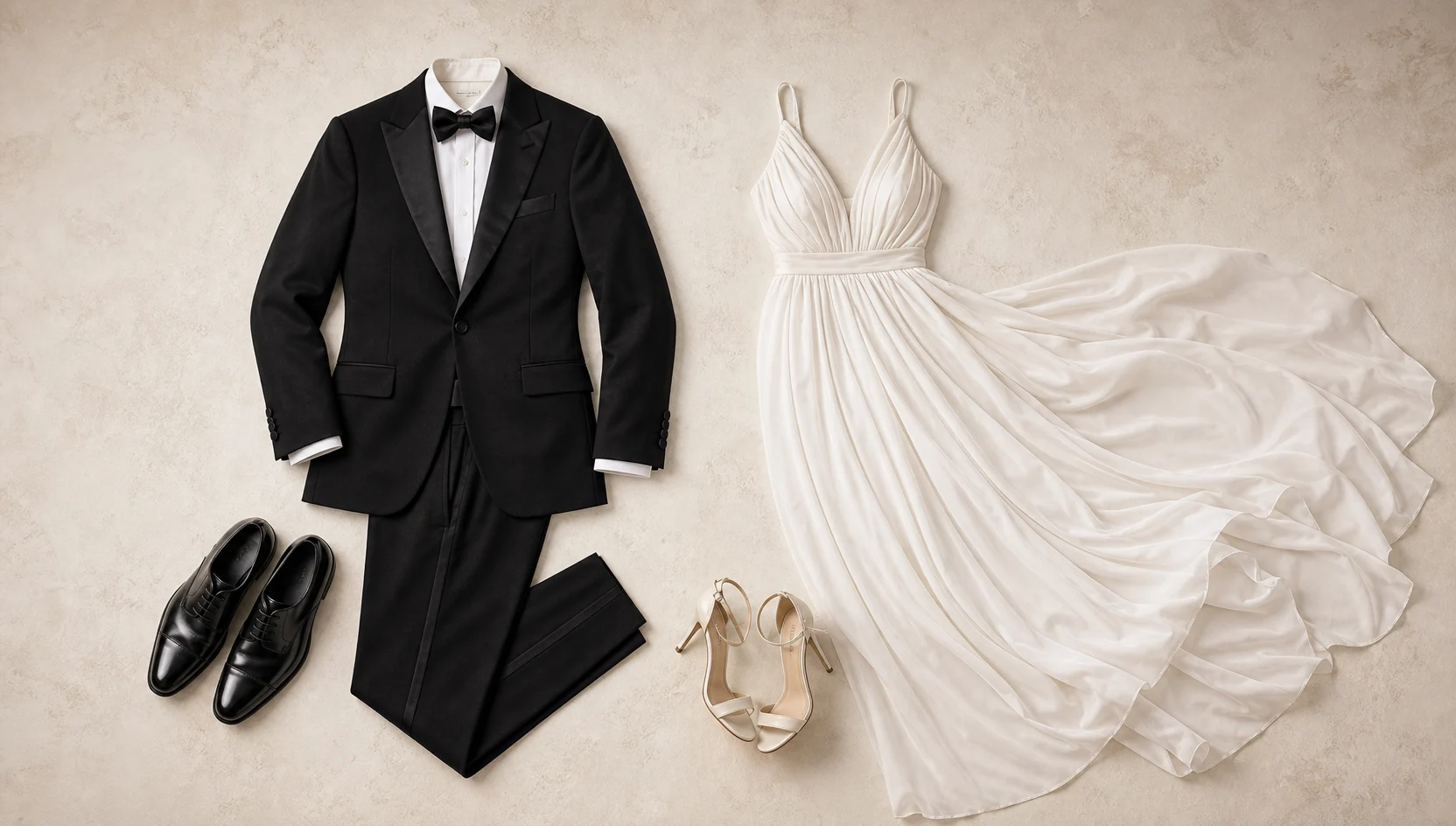 Outfit ideas for candid laughter in formal wear at twilight engagement photos