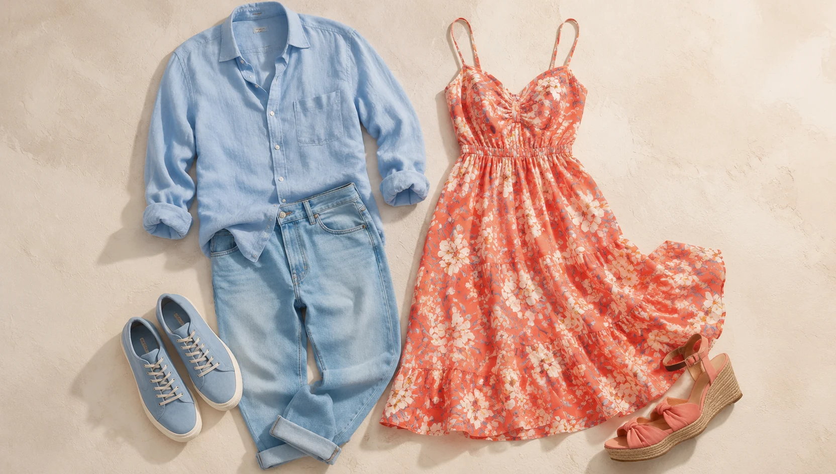 Outfit ideas for unscripted joy on a cloudy summer afternoon engagement photos