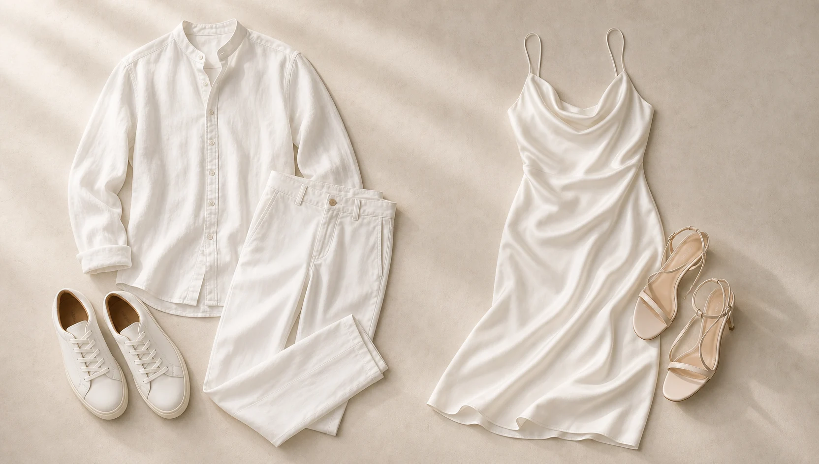 Outfit ideas for candid laughter in white with dramatic side light engagement photos