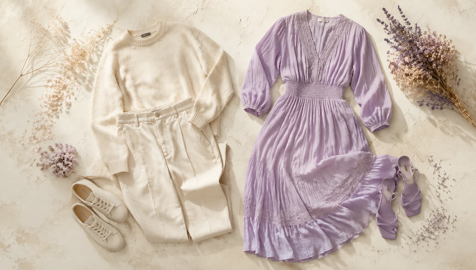 Outfit ideas for lilac embrace on a blanket at sunset engagement photos