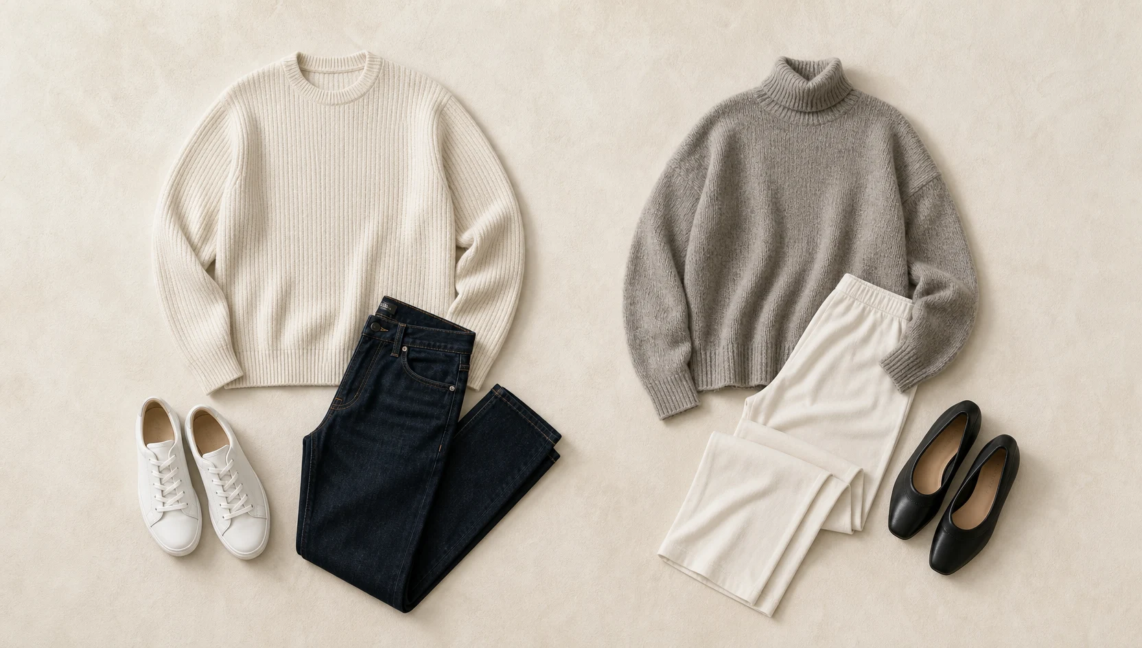 Outfit ideas for cozy couple strolling down empty gallery hall engagement photos