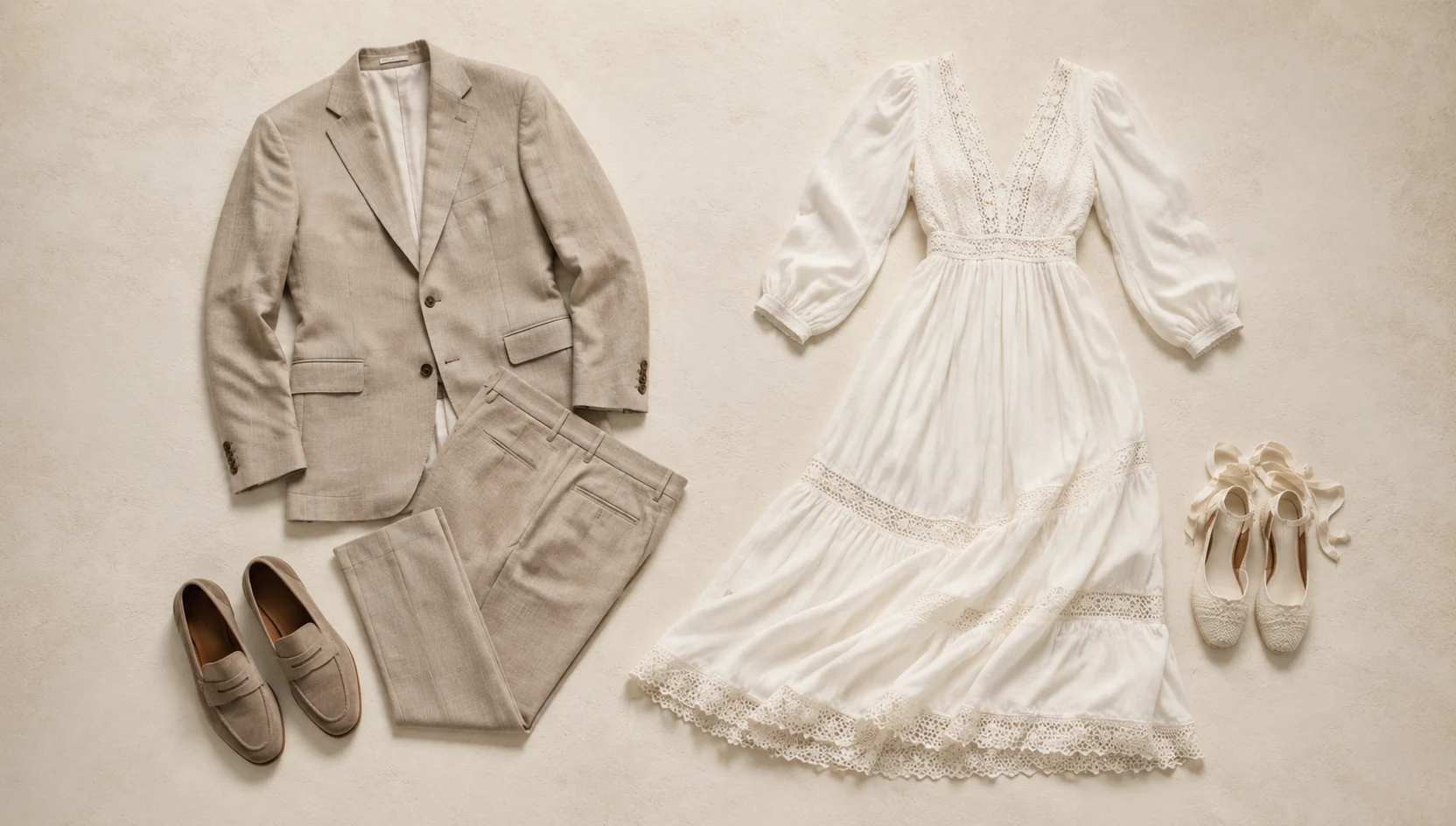 Outfit ideas for gentle dip kiss under the stone arch in soft overcast light engagement photos