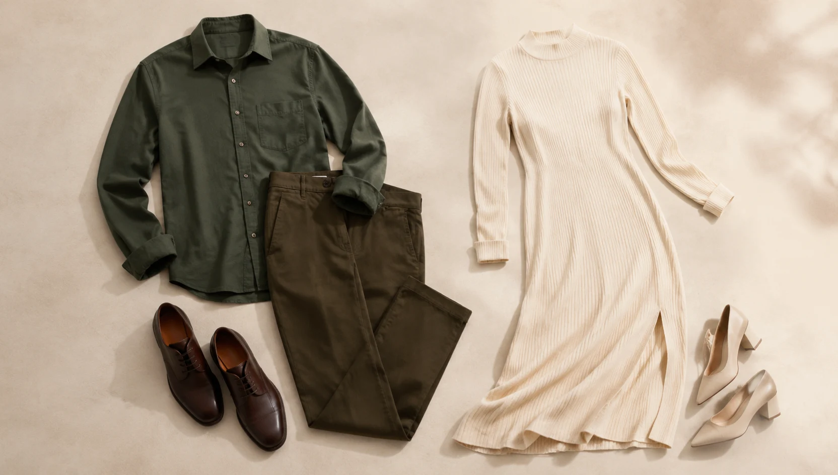 Outfit ideas for dip kiss on a leaf-blanketed city street engagement photos