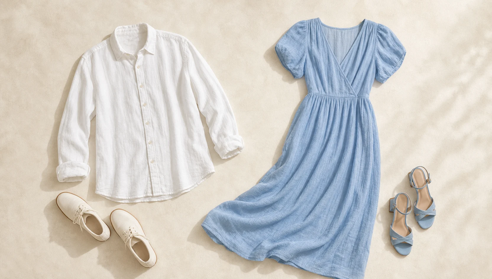 Outfit ideas for gentle dip kiss in dappled sunlight engagement photos