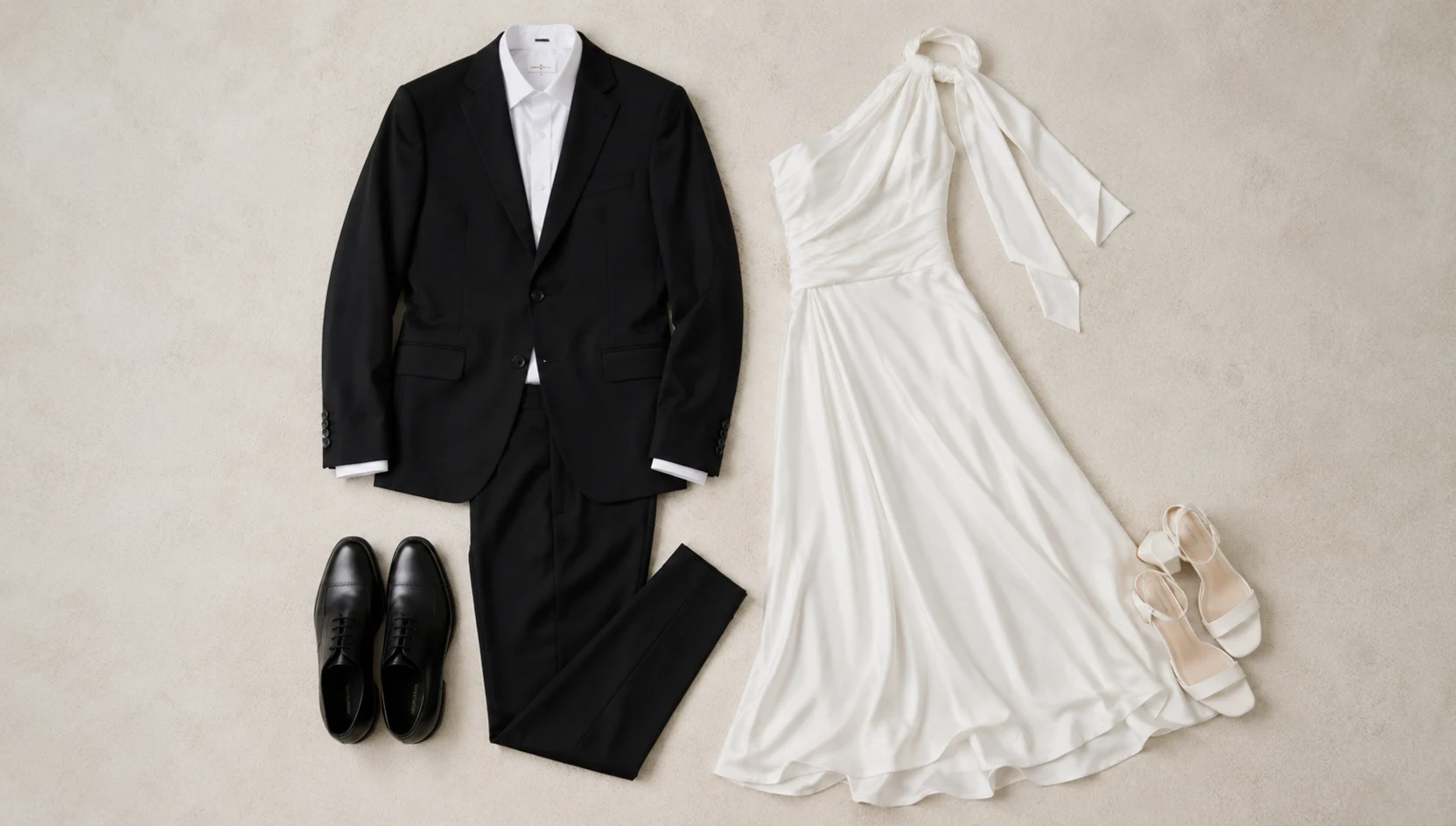 Outfit ideas for gentle dip kiss on stone bridge in soft light engagement photos
