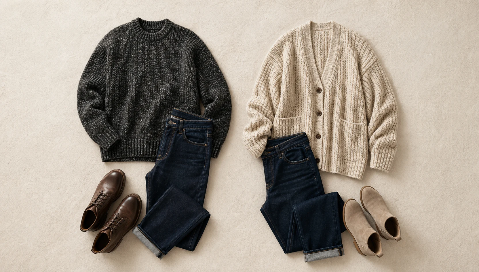 Outfit ideas for editorial loft horizon gaze in cozy knits engagement photos