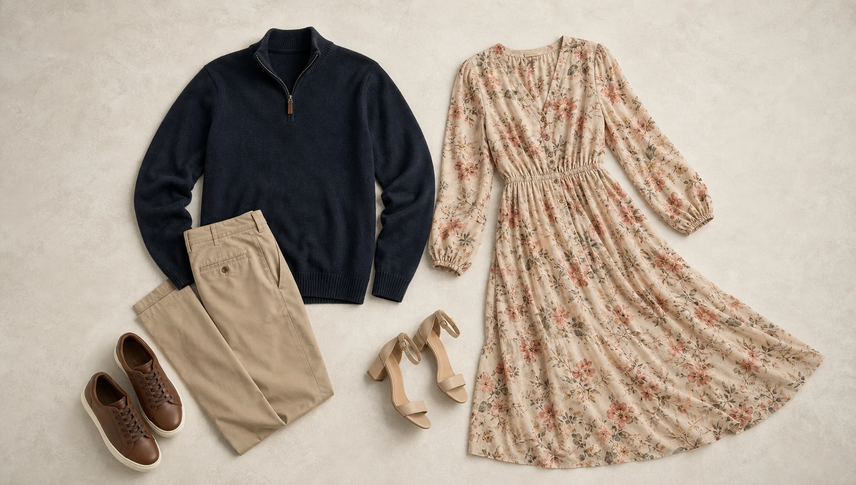 Outfit ideas for fog-kissed slow dance on empty beach engagement photos