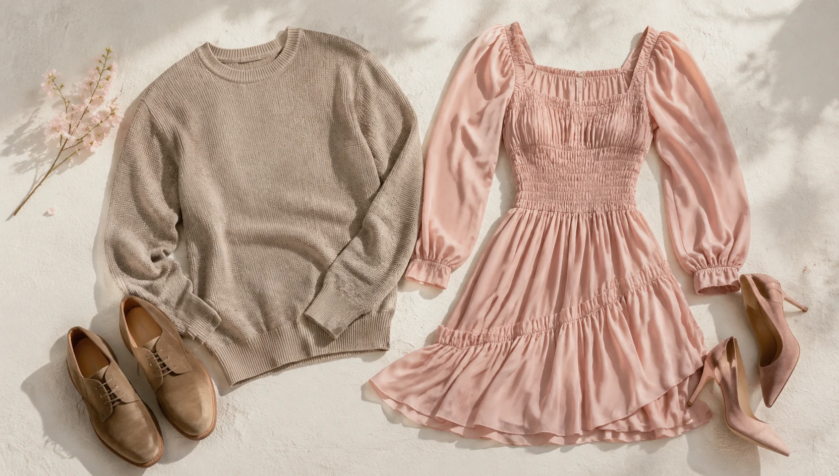 Outfit ideas for forehead touch under cherry blossoms engagement photos