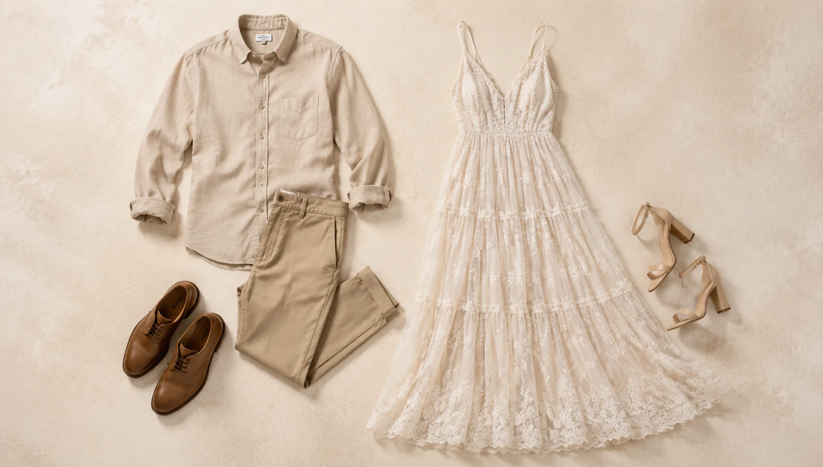 Outfit ideas for forehead touch under golden canopy engagement photos