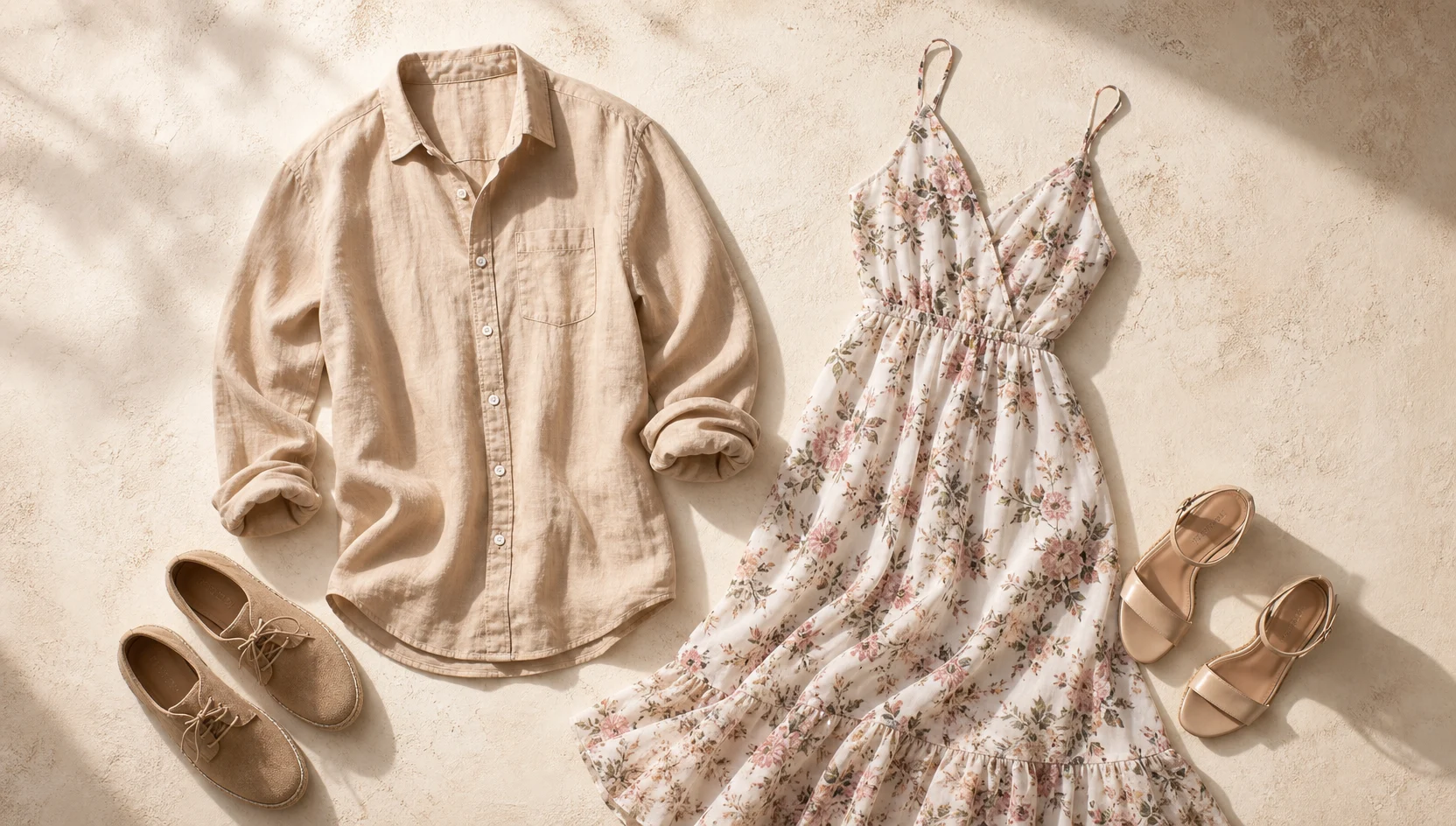 Outfit ideas for forehead to forehead, eyes closed in golden light engagement photos