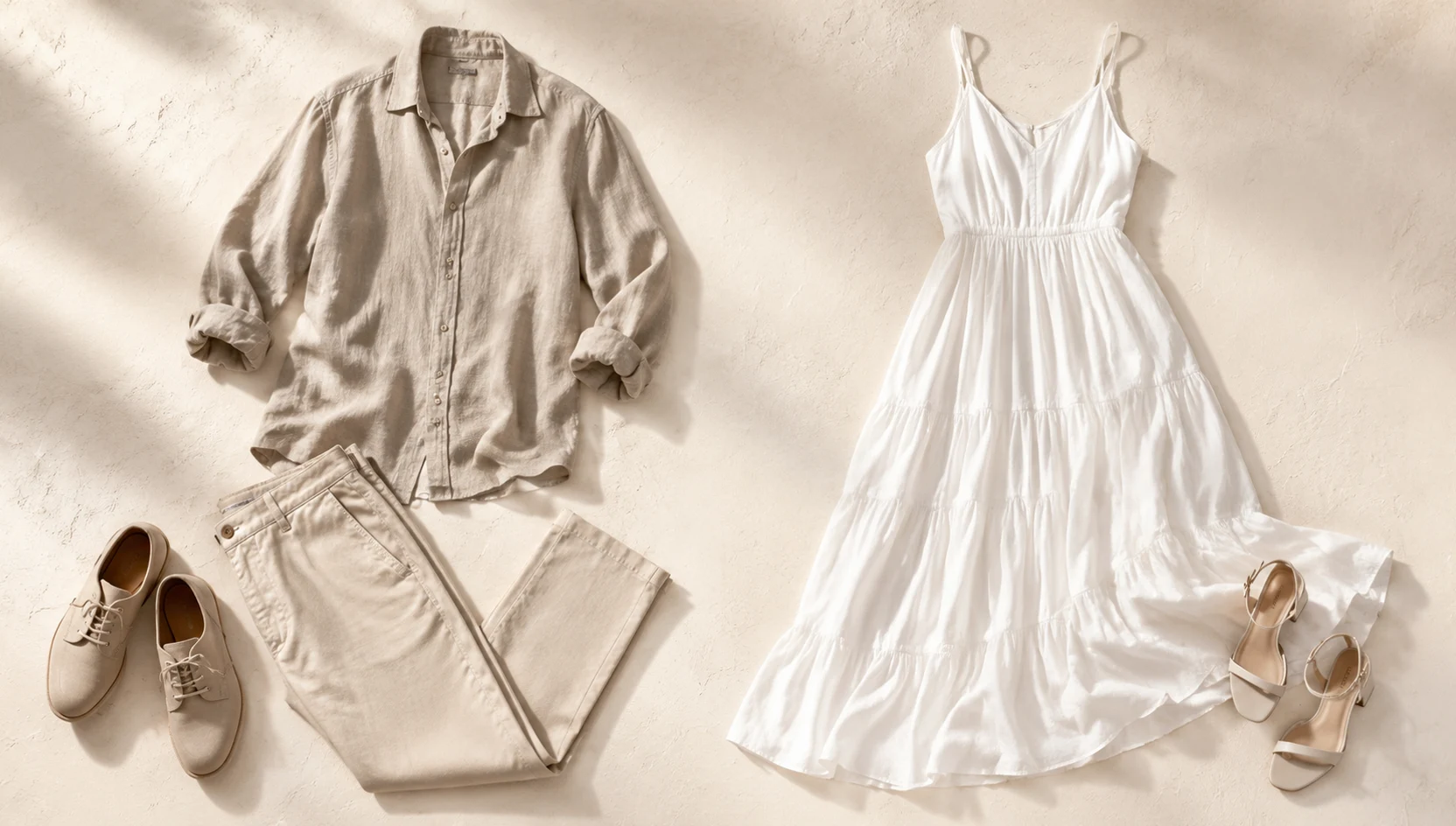 Outfit ideas for forehead touch in golden lavender light engagement photos