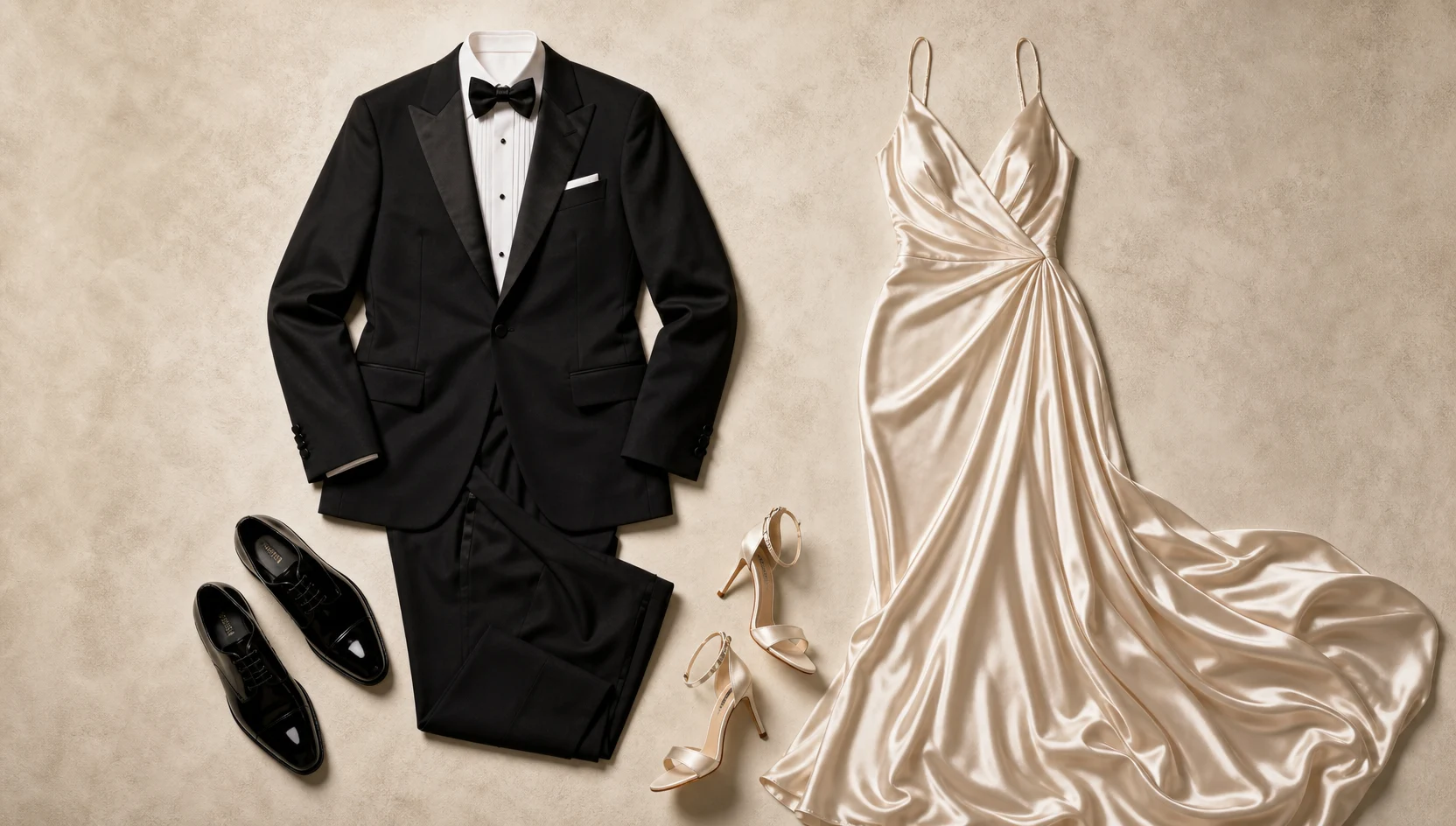 Outfit ideas for forehead touch on a grand staircase at blue hour engagement photos