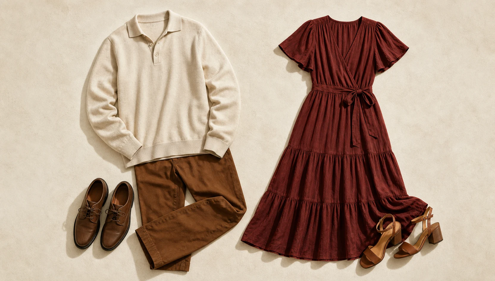 Outfit ideas for forehead touch under fiery maple canopy engagement photos