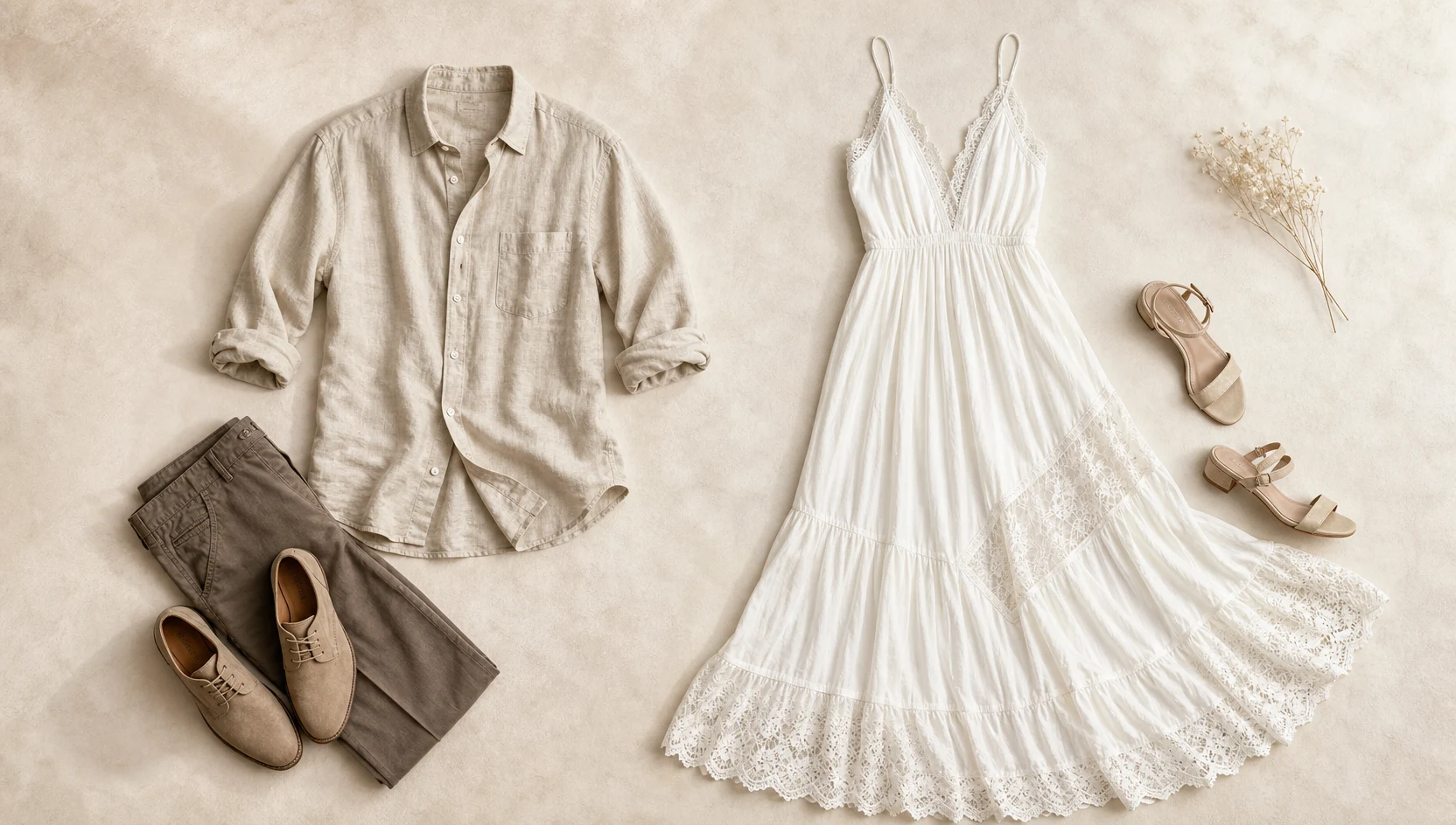 Outfit ideas for forehead touch on mossy log with boho dress engagement photos