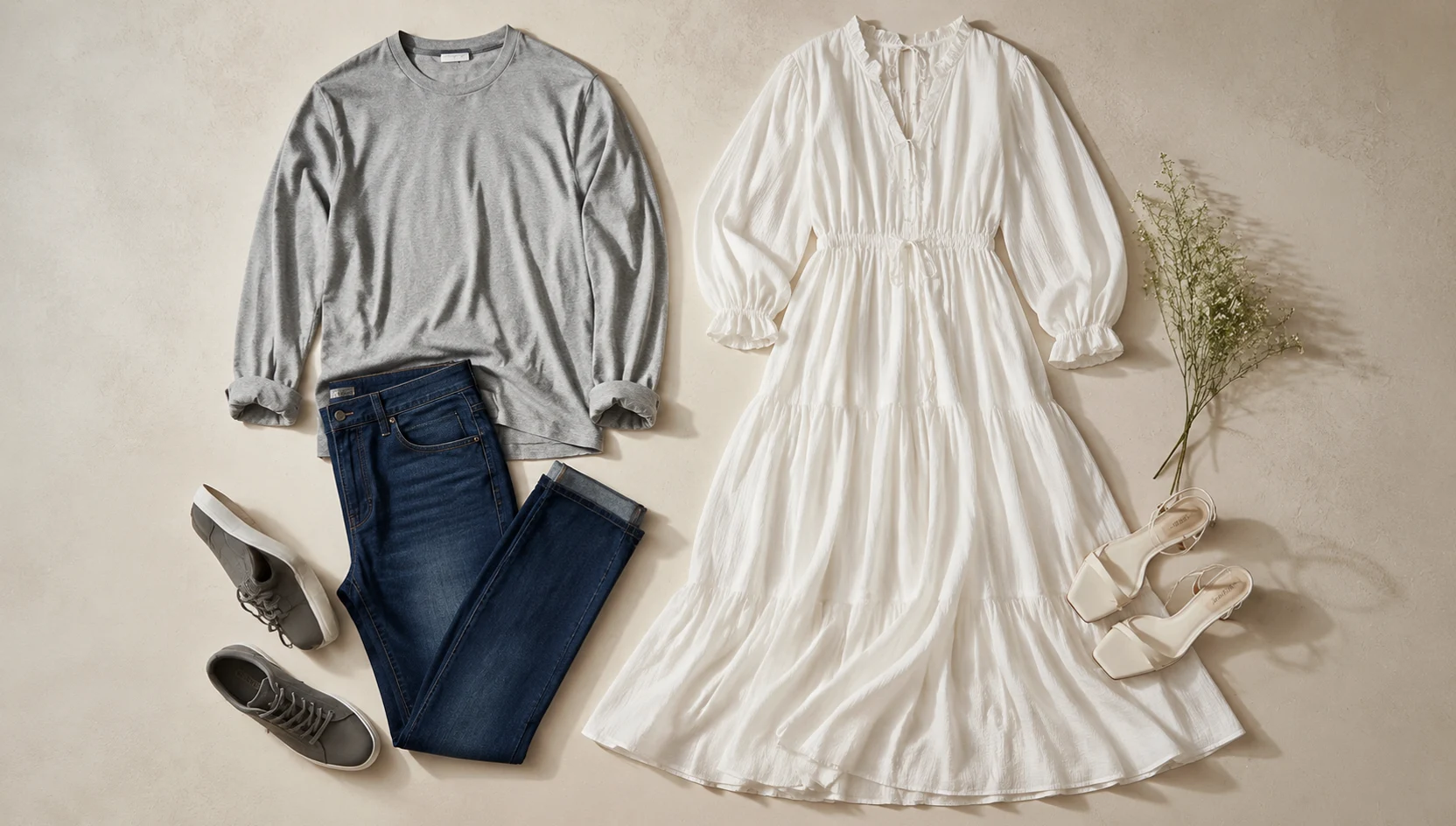 Outfit ideas for forehead touch under fresh spring canopy engagement photos