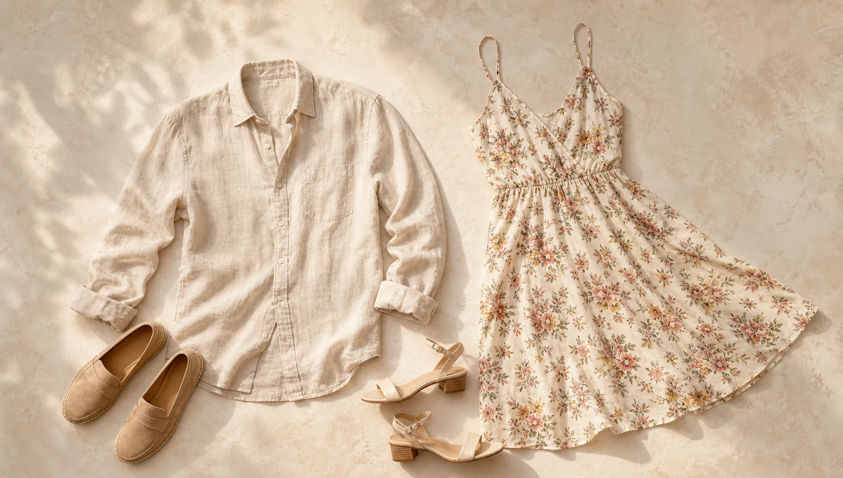 Outfit ideas for forehead touch on a sunlit cafe terrace engagement photos