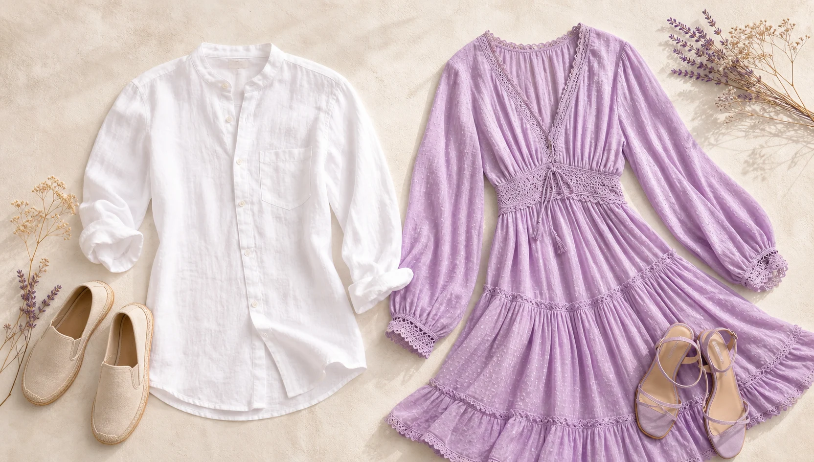 Outfit ideas for forehead touch at sunset’s edge engagement photos
