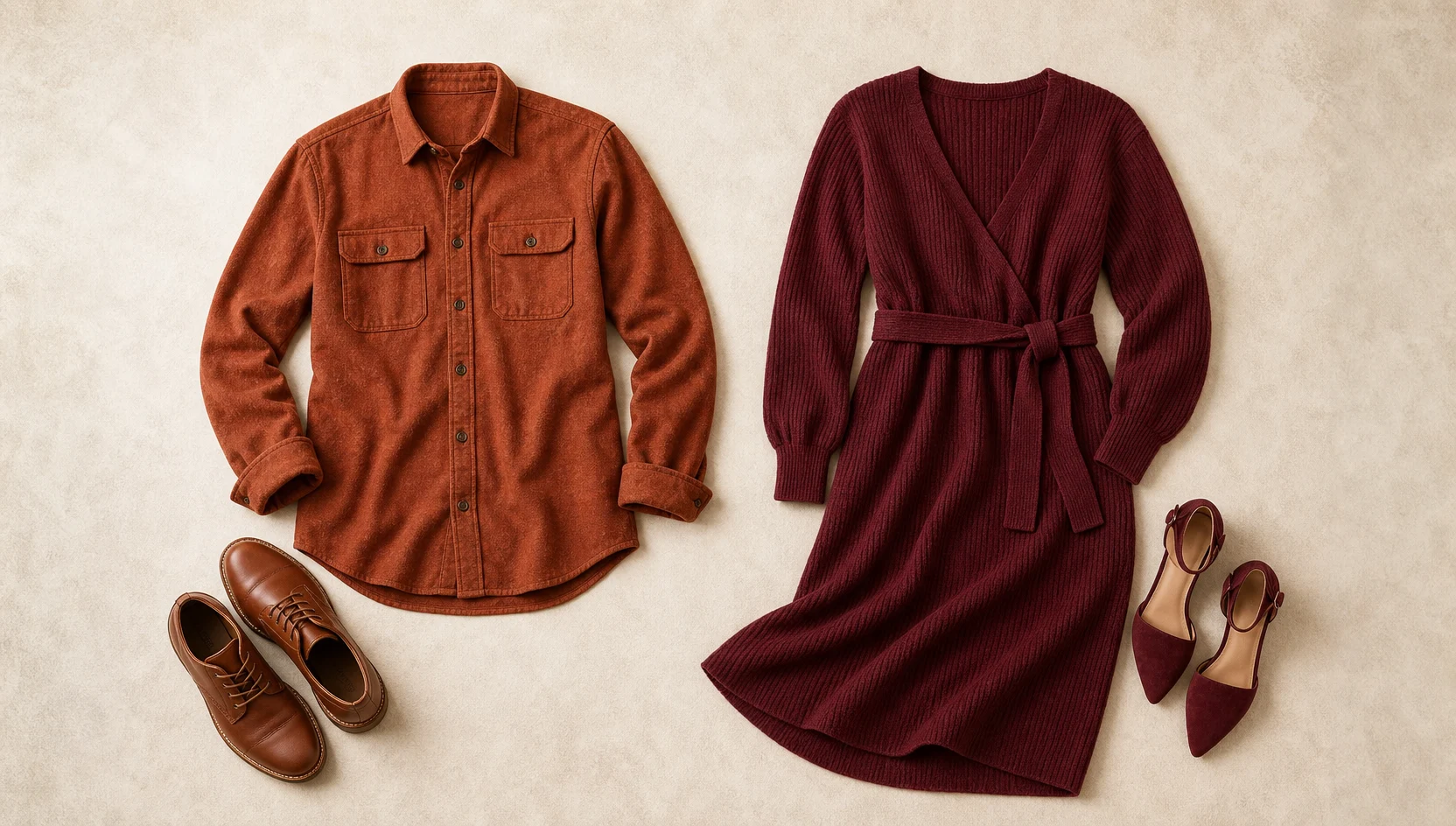 Outfit ideas for forehead touch in warm maple light engagement photos