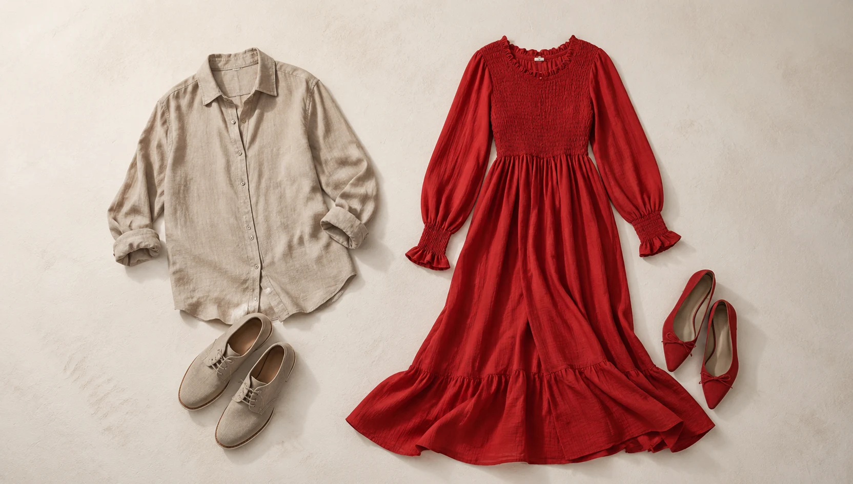 Outfit ideas for forehead touch amid wildflowers and soft light engagement photos