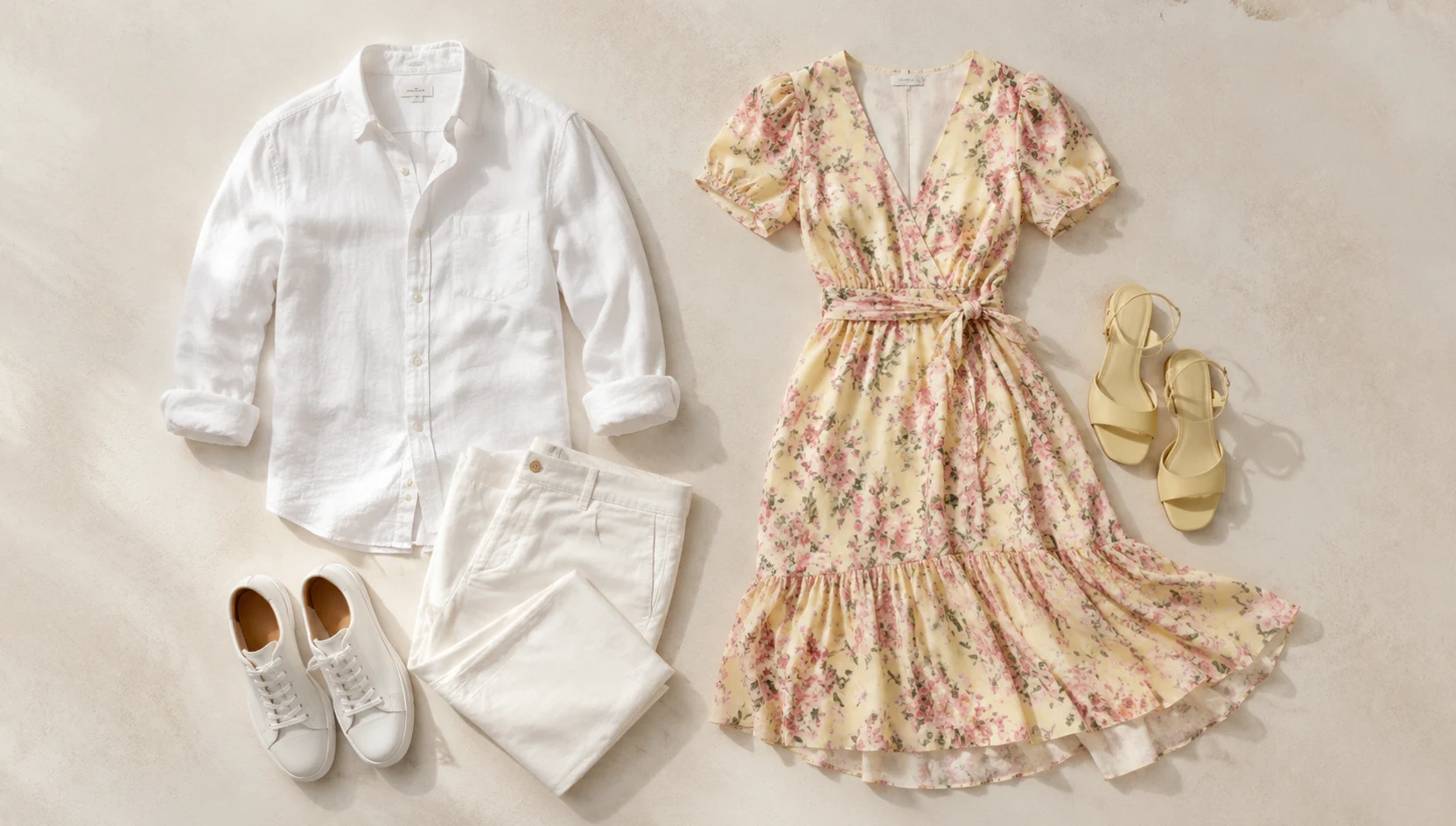 Outfit ideas for foreheads together among golden backlit petals at sunset engagement photos