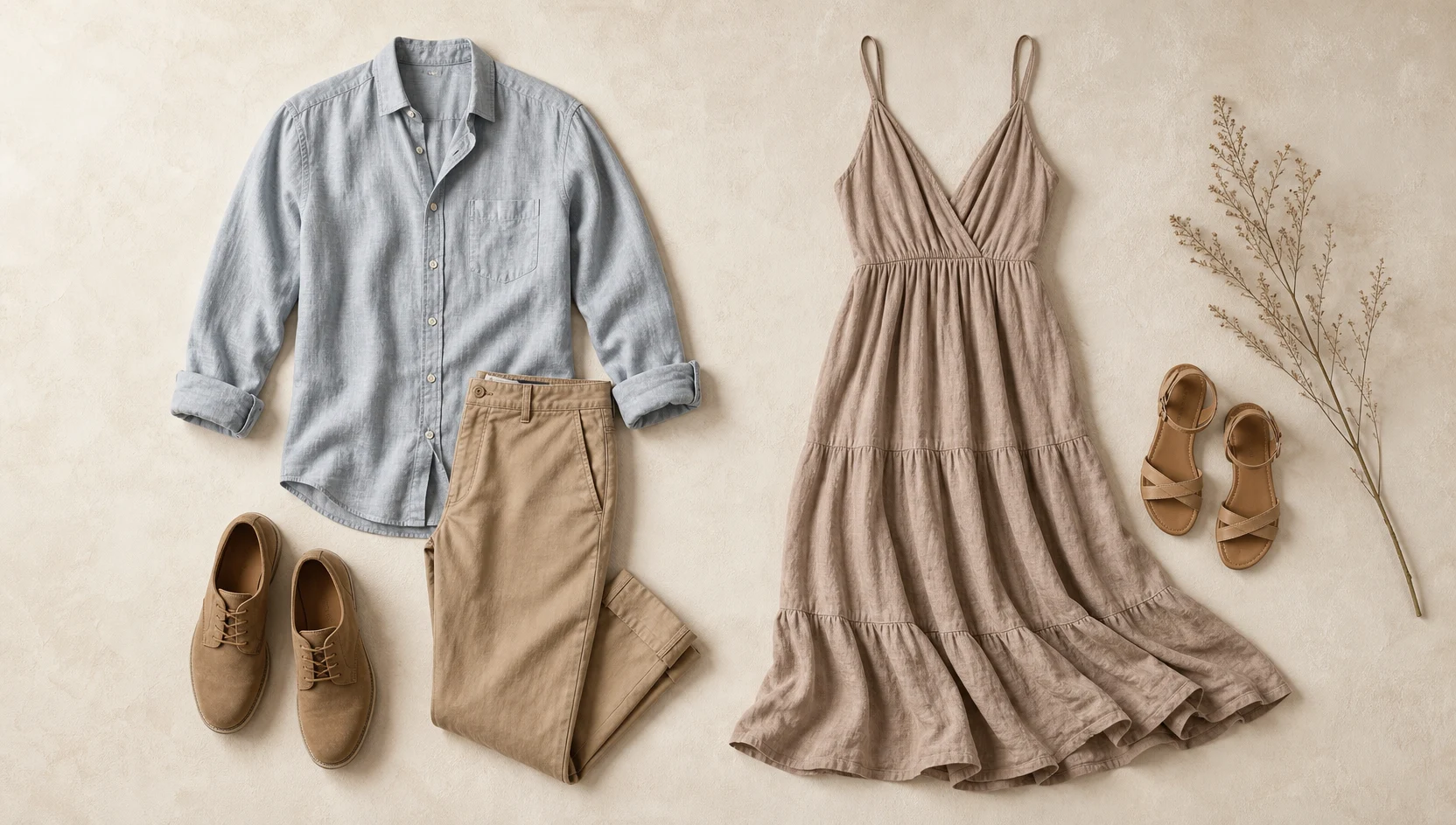 Outfit ideas for hand-in-hand walk through golden forest light engagement photos