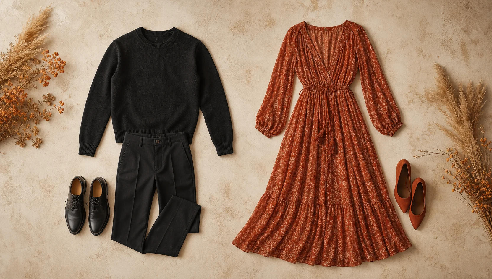 Outfit ideas for gazing into the amber horizon together engagement photos
