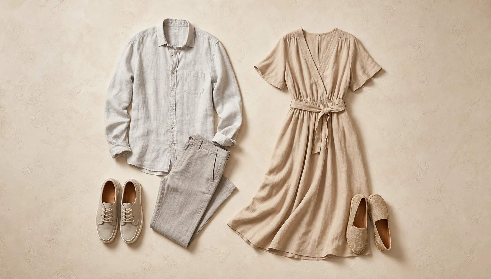 Outfit ideas for gazing toward the horizon in golden light engagement photos