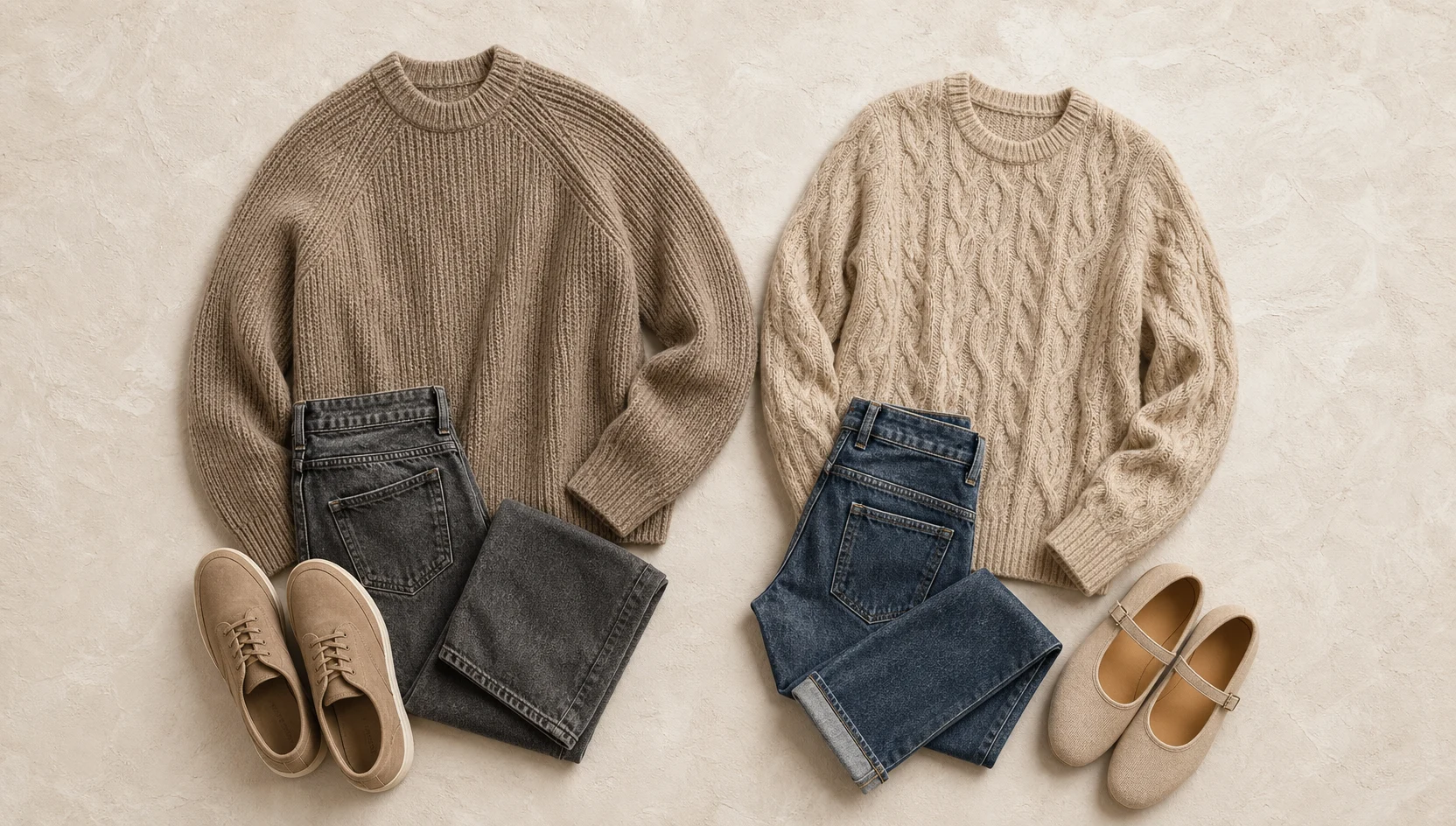 Outfit ideas for gazing out the overcast café window engagement photos