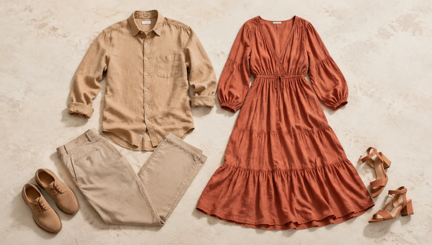 Outfit ideas for gazing toward the light at the edge of the redwood grove engagement photos
