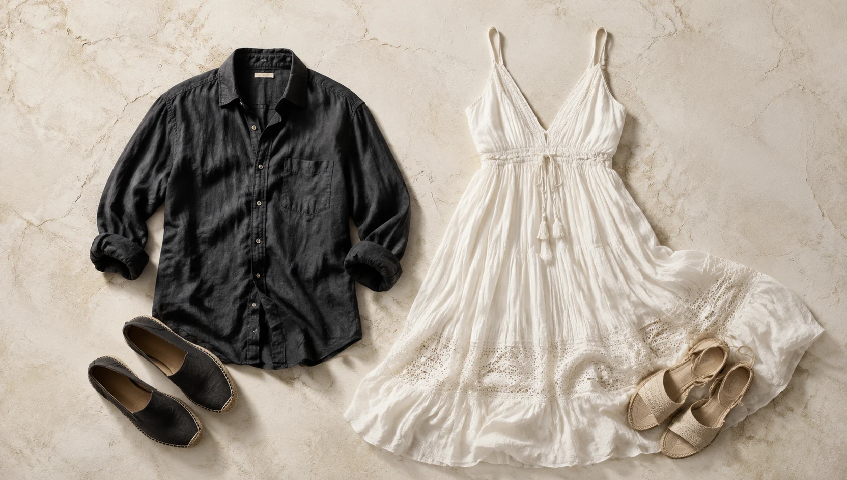 Outfit ideas for a gentle dip and kiss after sunset engagement photos