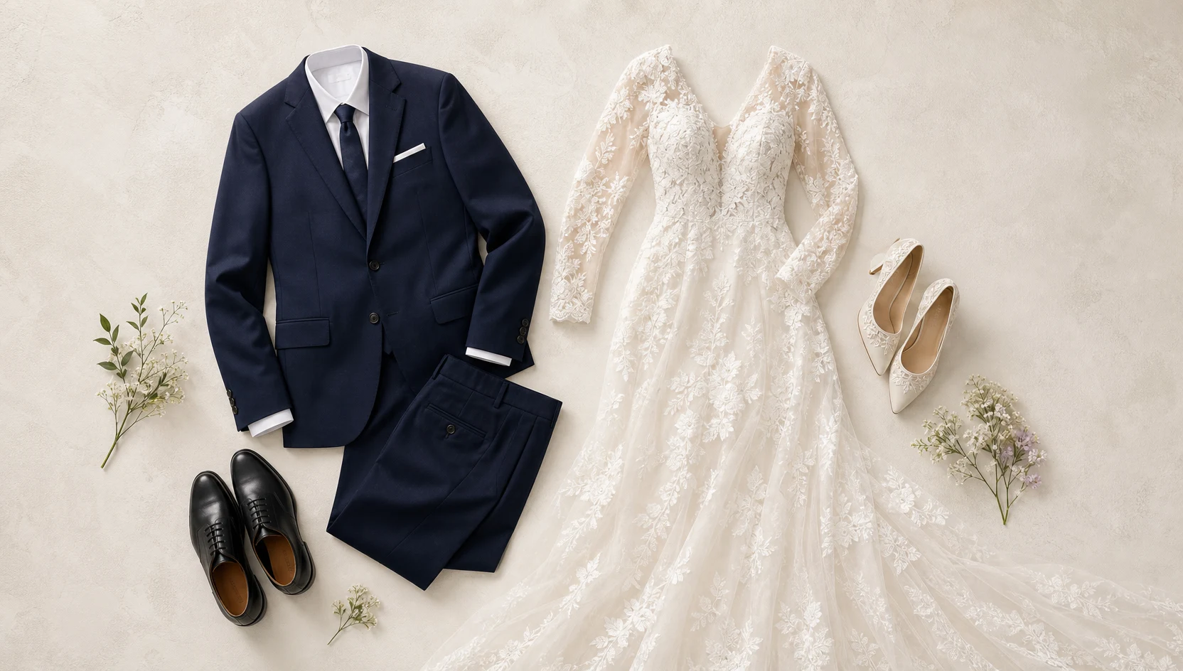 Outfit ideas for a gentle dip kiss under an overcast sky in a blooming meadow engagement photos
