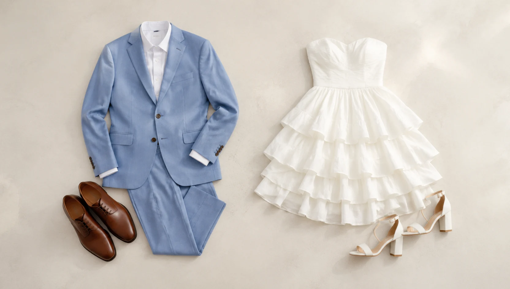 Outfit ideas for gentle dip kiss with white dress flowing engagement photos