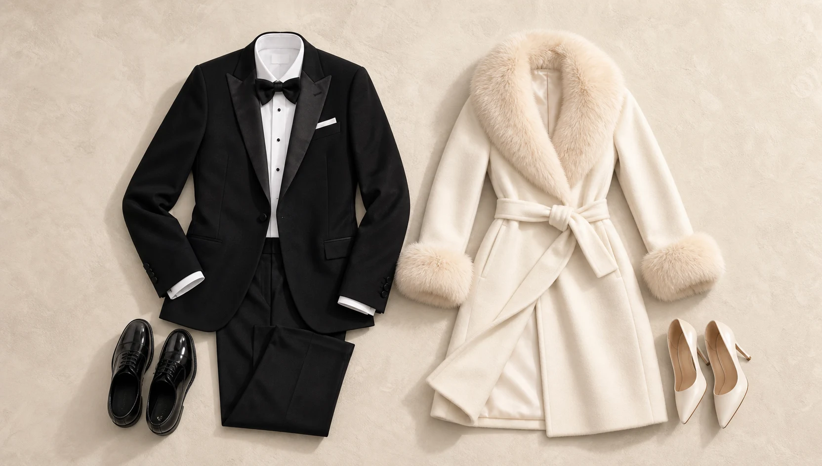 Outfit ideas for gentle dip kiss in pink sunrise snow engagement photos