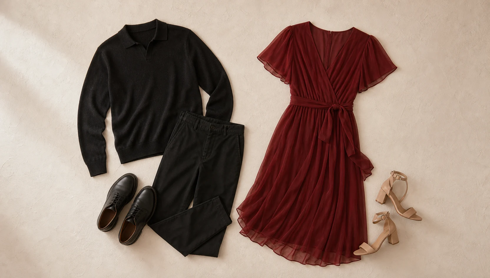 Outfit ideas for golden hour forehead touch along maple path engagement photos