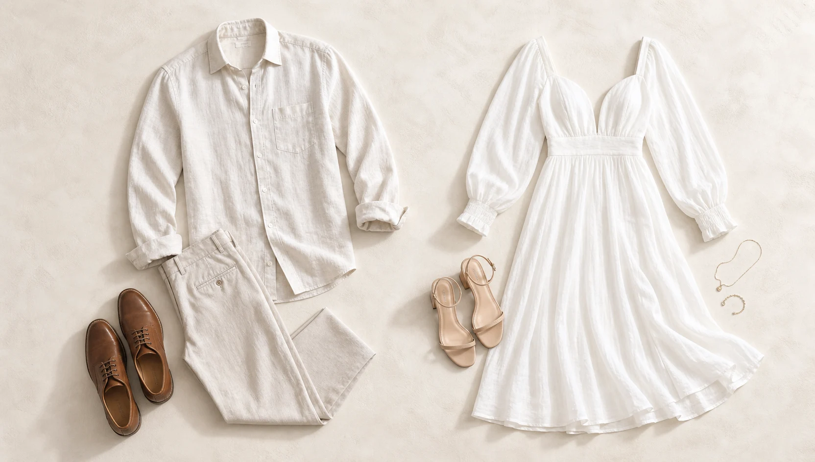 Outfit ideas for golden light forehead touch on open lawn engagement photos