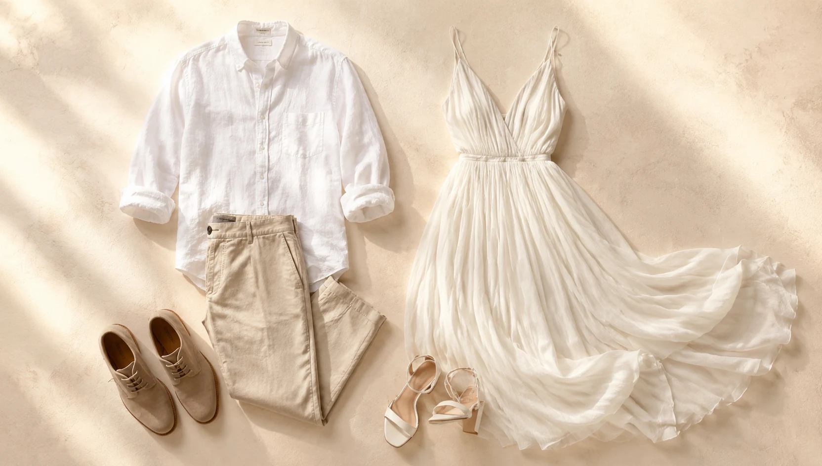 Outfit ideas for golden hour forehead touch in rose garden engagement photos