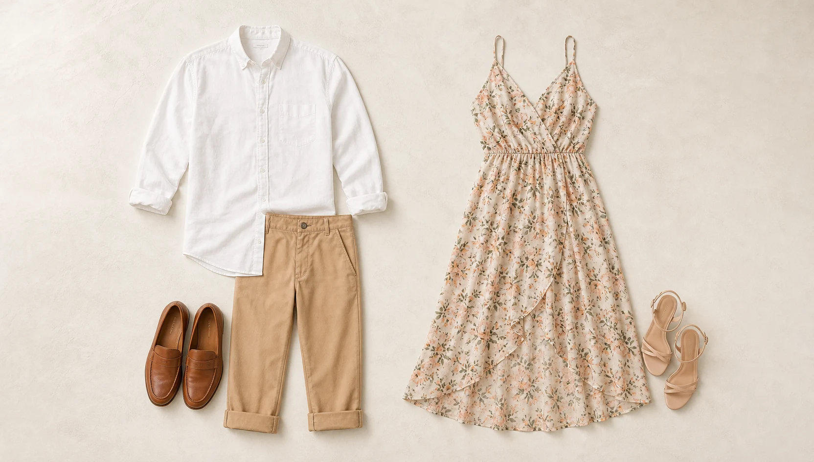 Outfit ideas for golden hour forehead touch on sandy shore engagement photos
