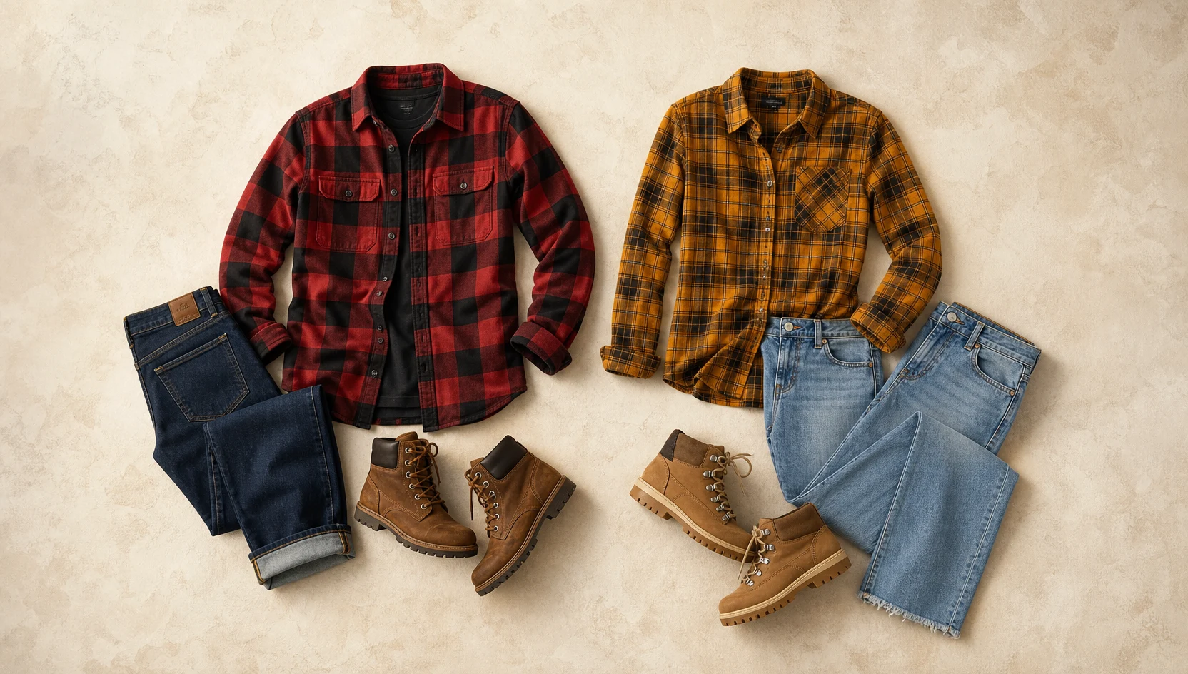 Outfit ideas for golden hour hand-in-hand hike along a high trail engagement photos