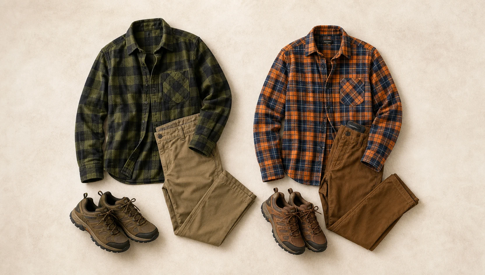 Outfit ideas for golden hour horizon gaze in flannel engagement photos
