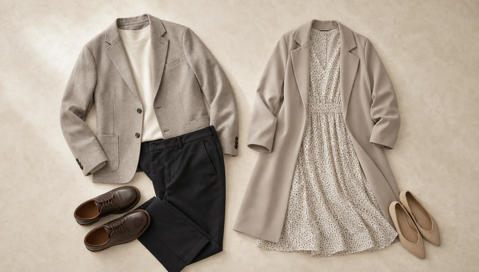 Outfit ideas for looking at the golden skyline from the bridge railing engagement photos