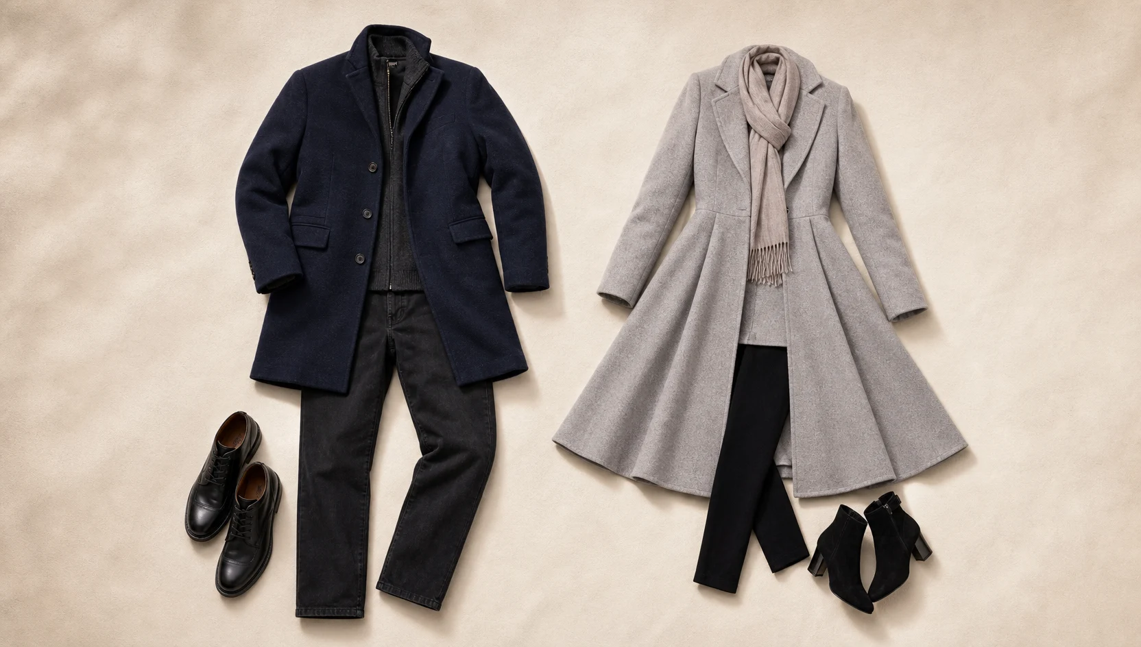 Outfit ideas for golden hour slow dance in snowy square engagement photos