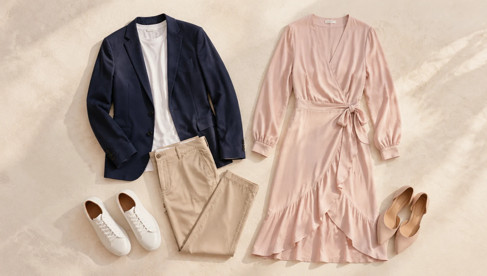 Outfit ideas for strolling hand-in-hand through golden light engagement photos