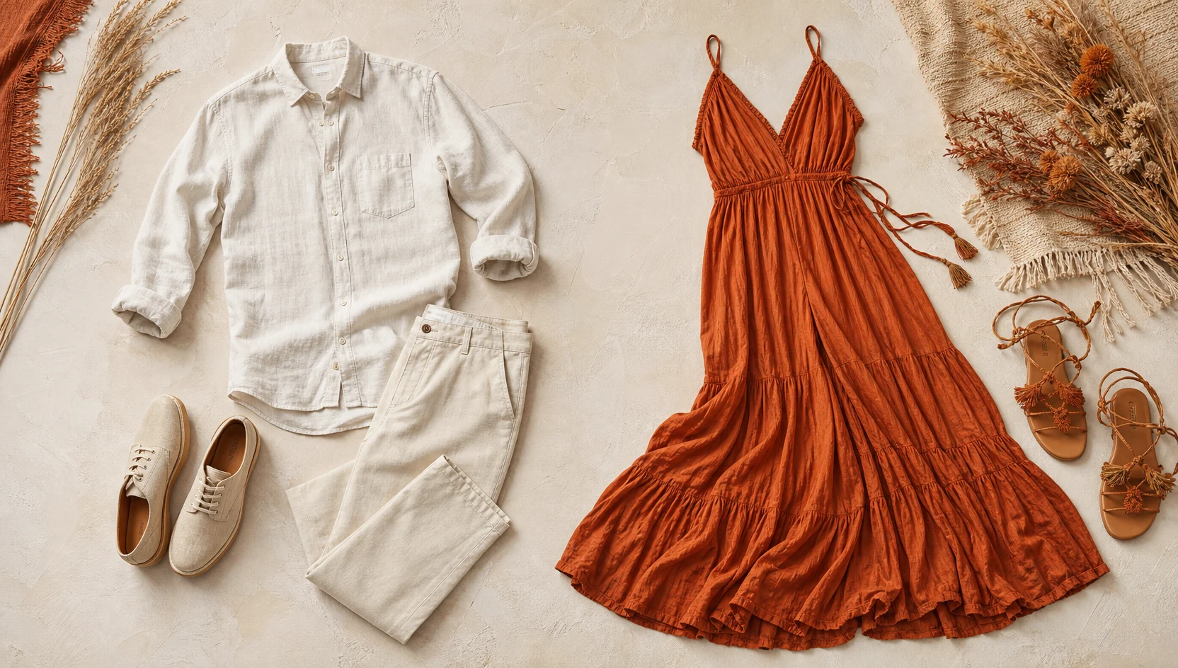 Outfit ideas for sunset amber sitting close on grey sand engagement photos